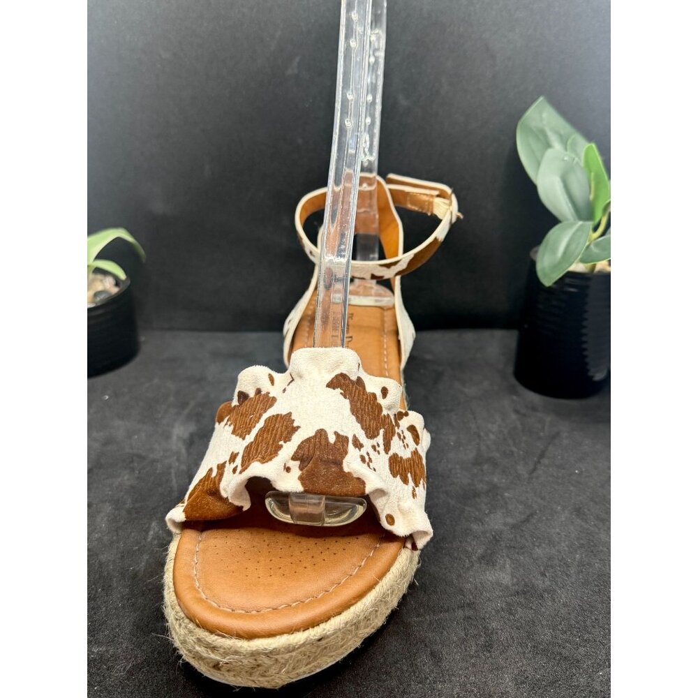 Pierre DumasWomen's Cow Print Ankle Strap Espadrille Sandals - Picture 2 of 12